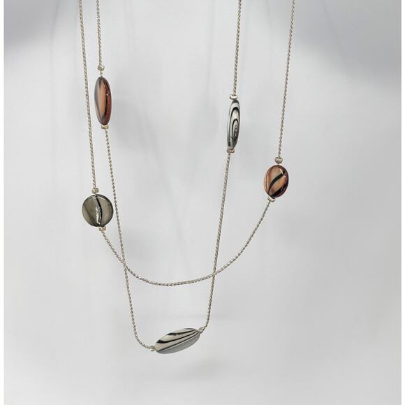 Christopher & Banks 36" Long Beaded Necklace with Black & Brown Swirl Design NWT - Picture 3 of 5